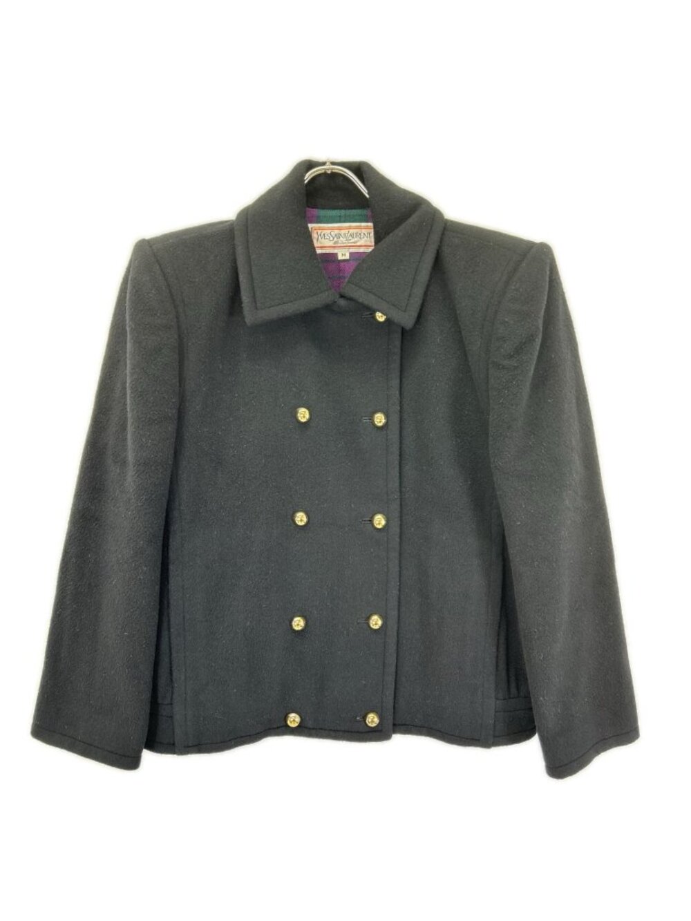 Saint Laurent Black Gold Button Short Length Peacoat Coat
